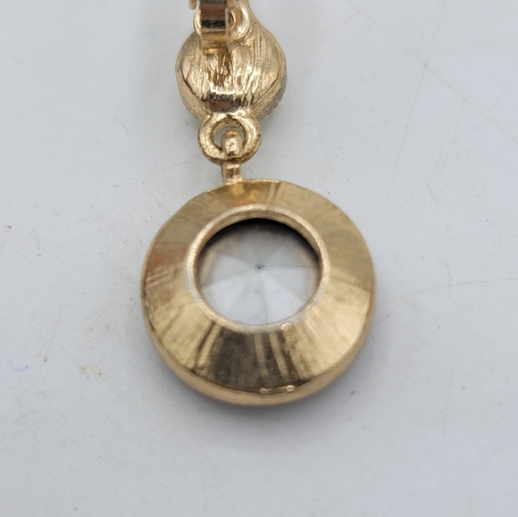 Gold Tone Dangle Earrings Garnet Red & Yellow Rhinestone Bezel Leverback Vintage - Picture 5 of 8